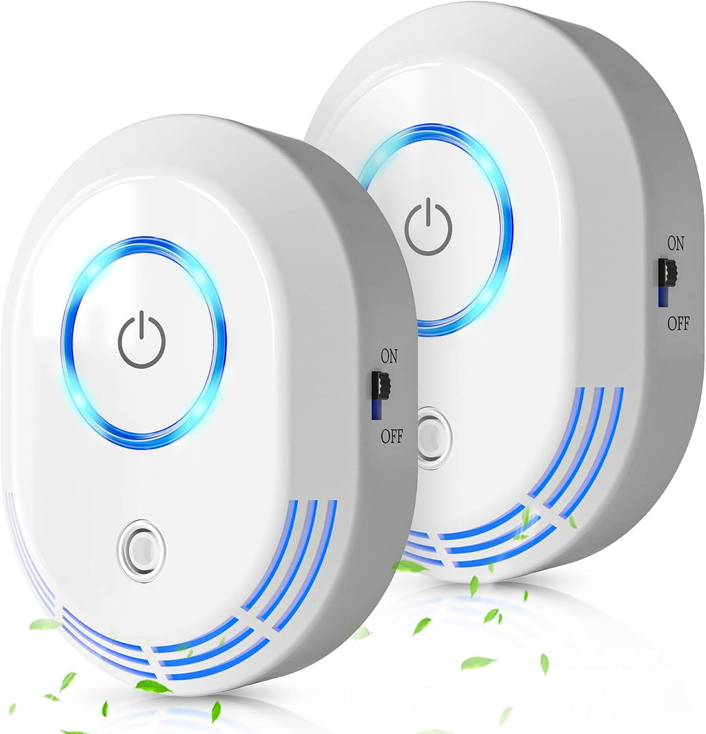 Ionizadores de Aire Enchufables 60 Millones de Iones Negativos | 2 en 1 Eliminador de Olores con Ozono | para Hogar Cocina Dormitorio Oficina | Mini Purificador Polvo Humo Mascotas | 2 Piezas