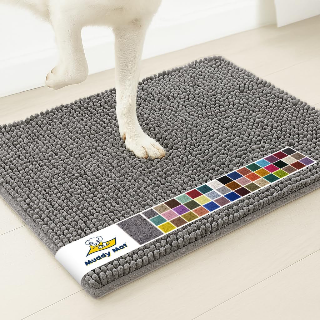 Alfombra Muddy Mat®| Alfombra de entrada súper absorbente para interiores, alfombra de chenilla de microfibra de secado rápido, alfombra antideslizante para la puerta principal, alfombras para interiores para la entrada, gris 76 x 48 cm