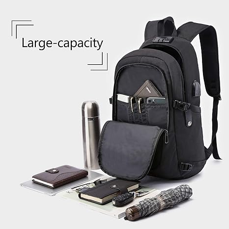 Mochila antirrobo para portátil de viaje con puerto de carga USB y cerradura, mochila de trabajo delgada y resistente al agua para hombres, mochilas de la universidad, se adapta a portátiles