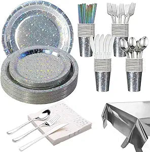 Set Vajilla Desechable 201 Piezas Silver Star | Para Fiestas hasta 25 Personas