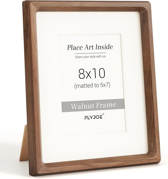 Marco de Fotos de Madera Natural Walnut 8x10 con Passepartout — Vertical u Horizontal