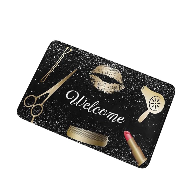 Tapete Antideslizante Salón de Belleza – Diseño Bling Negro, Interior y Exterior 60x40cm