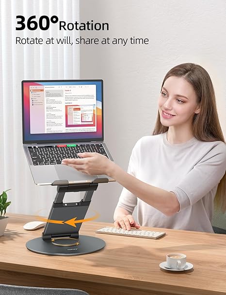 Nulaxy – Soporte Telescópico para Laptop | Rotación 360° | Altura Ajustable | Diseño Extensible | Ergonómico | Para Laptops 10-17" y MacBook | Color Gris