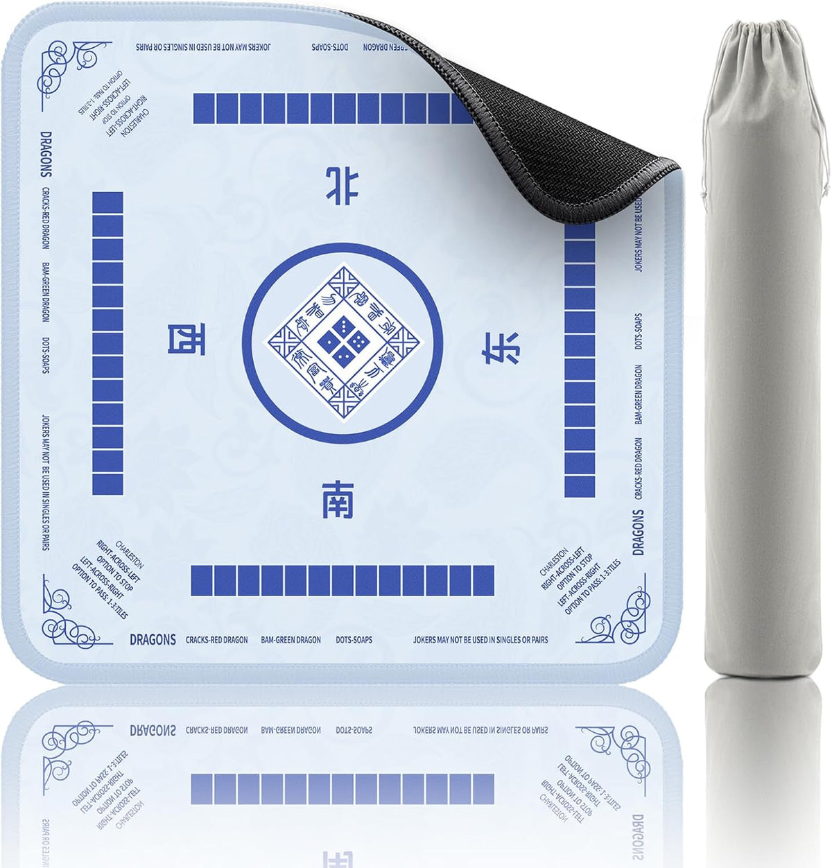 Tapete de Mahjong 2F22E 32.4x32.4 pulgadas – Antideslizante con Reducción de Ruido, Azul Cielo