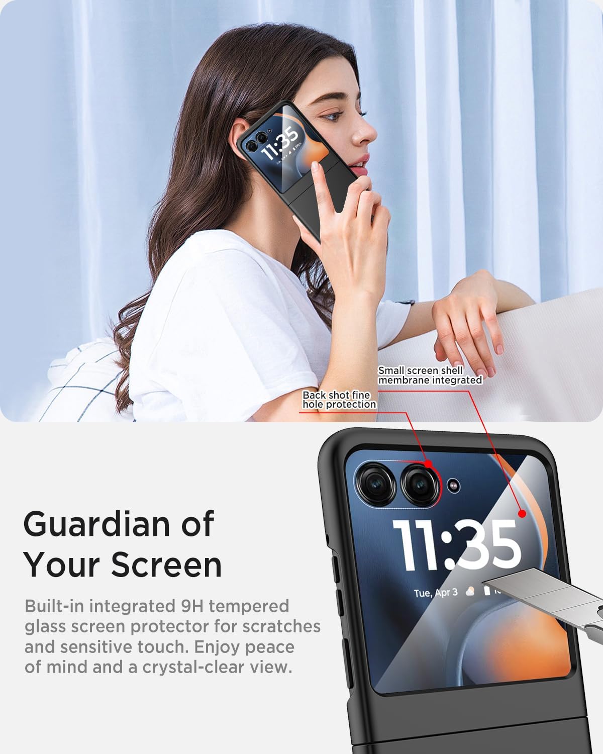 Funda Miimall para Motorola Razr 60 (2025), [Protector de pantalla externo] Resistente militar, a prueba de golpes, antiarañazos, antipolvo, elegante y delgada, color negro.