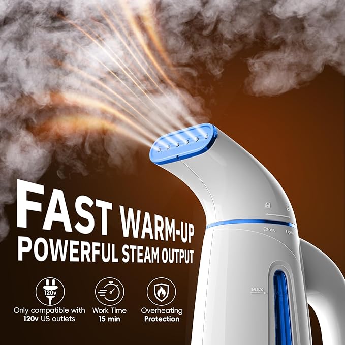 OGHom Vaporizador para ropa, vaporizador de ropa portátil, vaporizador de mano para prendas, 240 ml, gran capacidad, 700W, plancha de vapor de viaje (Azul)