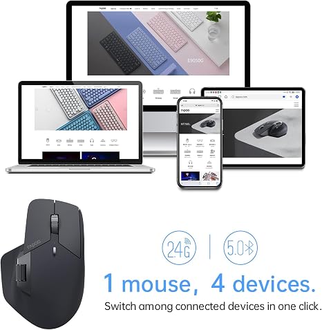 Ratón Inalámbrico Rapoo MT760 Multidispositivo – Bluetooth 5.0, 2.4G, 11 Botones Programables, 4000 PPP