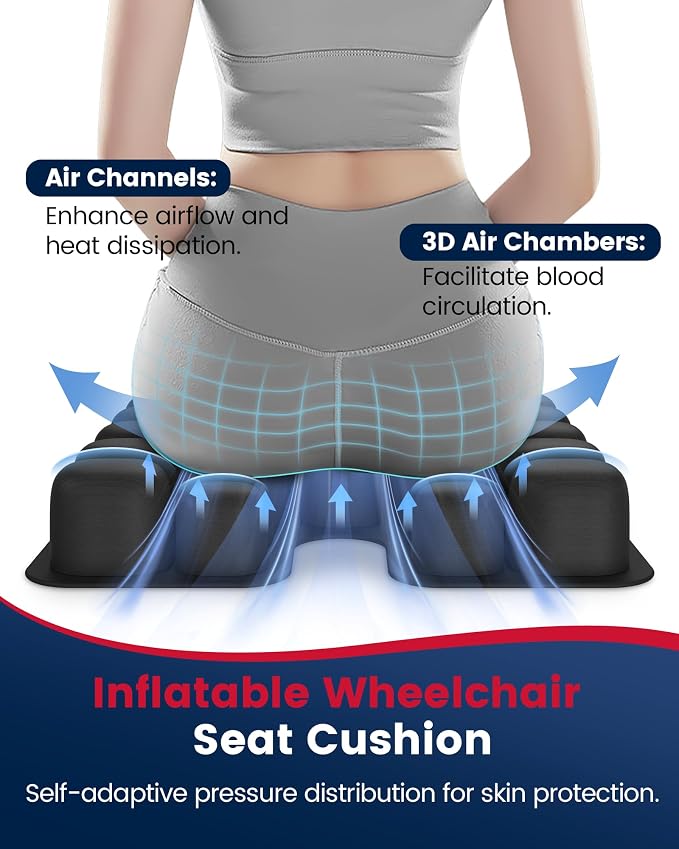 Cojín inflable para silla de ruedas para úlceras y úlceras, ergonómico en forma de U para aliviar el dolor de coxis, tela impermeable, base antideslizante