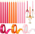 Windkream 12 Velas Cónicas Rosa y Naranja 25cm | Incluye 3 Rollos de Cinta | Decoración para Eventos