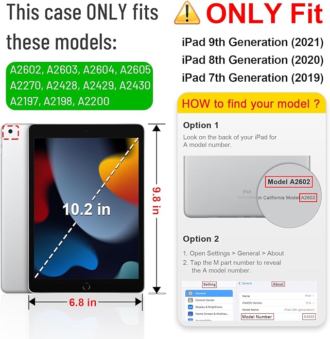 Funda FINTIE Kids para iPad de 9.ª, 8.ª y 7.ª generación (2021/2020/2019) de 10,2 pulgadas, resistente y a prueba de golpes, con soporte integrado para niños y niñas, color negro y rojo.