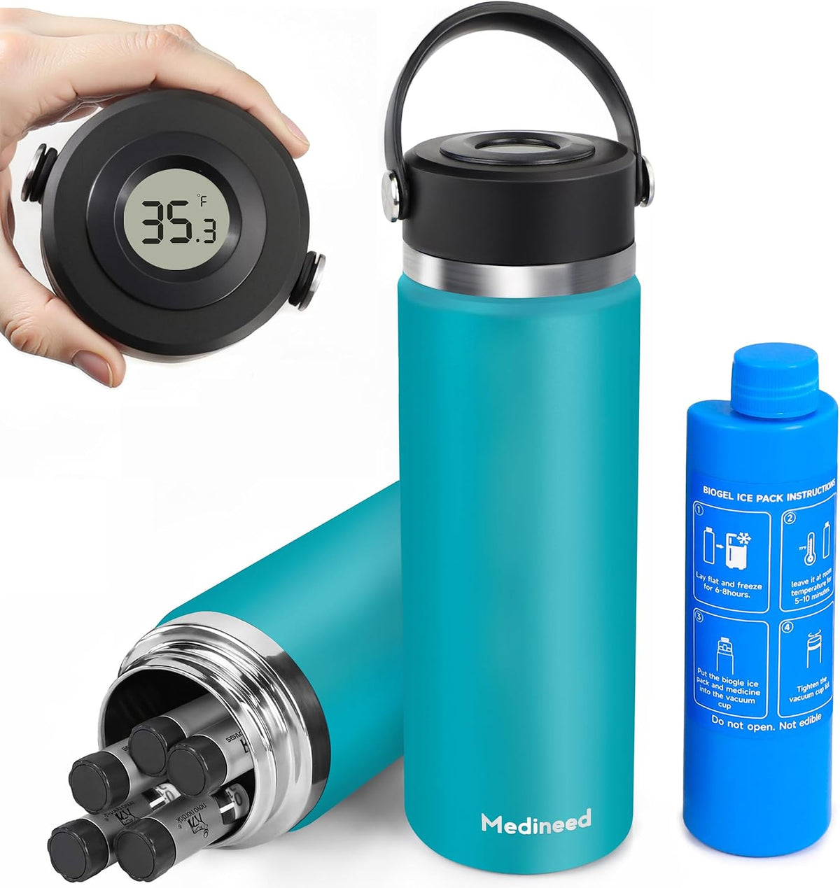 Estuche de viaje refrigerado para insulina Medineed, aprobado por la TSA, organizador de viaje refrigerado para diabetes GLP1 con indicador de temperatura, enfriador de medicamentos con bolsa de hielo, compatible con 2 plumas Mounjaro y Zepbound (verde).