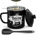 ARTICULO VIENE COMO SE MUESTRA EN LA SEGUNDA IMAGEN ) Contenedor para Grasa de Tocino con Colador 46 oz | Recipiente Grande de Esmalte | Con Espátula de Silicona | Estilo Granja | Para Almacenar Aceite de Cocina | Apto para Lavavajillas | Negro