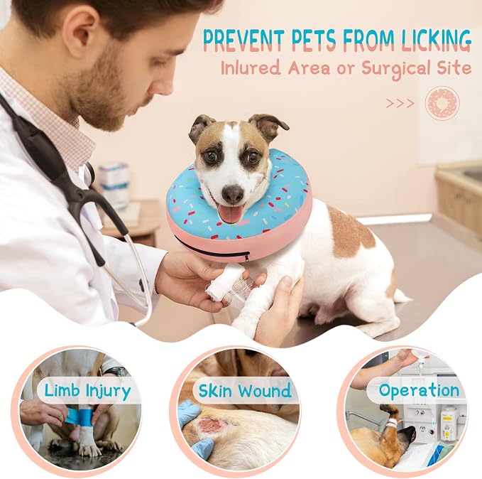 Collar de dona para perro, alternativa a los conos tradicionales o suaves para perros, cono inflable poscirugía para perros pequeños (rosa)