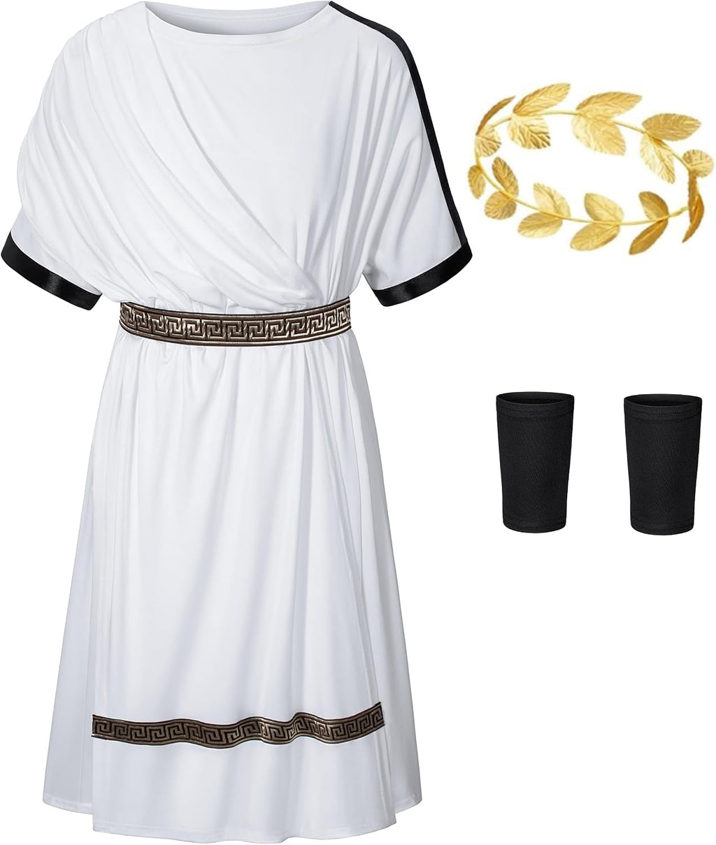 FALTA LA CORONA-Disfraz de toga griega para niños de HADOLLWELL, estilo mitología griega antigua, filósofo, senador, Halloween, cosplay, 12-13 años, color blanco.