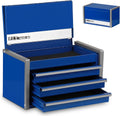 Mini caja de herramientas P.I.T. de 21, 8 cm de ancho x 11, 7 cm de profundidad, caja de herramientas portátil de acero azul apilable con 3 cajones y cierre magnético, cofre superior azul con forro para almacenamiento y organización de herramientas
