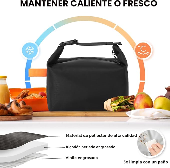Bolsa de Almuerzo Fresh Keep – Enfriadora Hermética Reutilizable, Alta Capacidad, Unisex, Negro