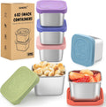 SANEXC Recipientes de acero inoxidable de 177 ml para refrigerios infantiles - Paquete de 6 recipientes metálicos para alimentos con tapas de silicona de fácil apertura, 100% a prueba de fugas, sin BPA, reutilizables, lonchera para bebés, guardería
