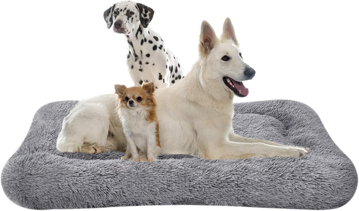 Coohom Deluxe Plush Dog Bed Pet Cushion Crate Mat,Fulffy Comfy Kennel Anti-Slip Washable Pad for Medium Large X-Large Dogs(XX-Large, Grey)