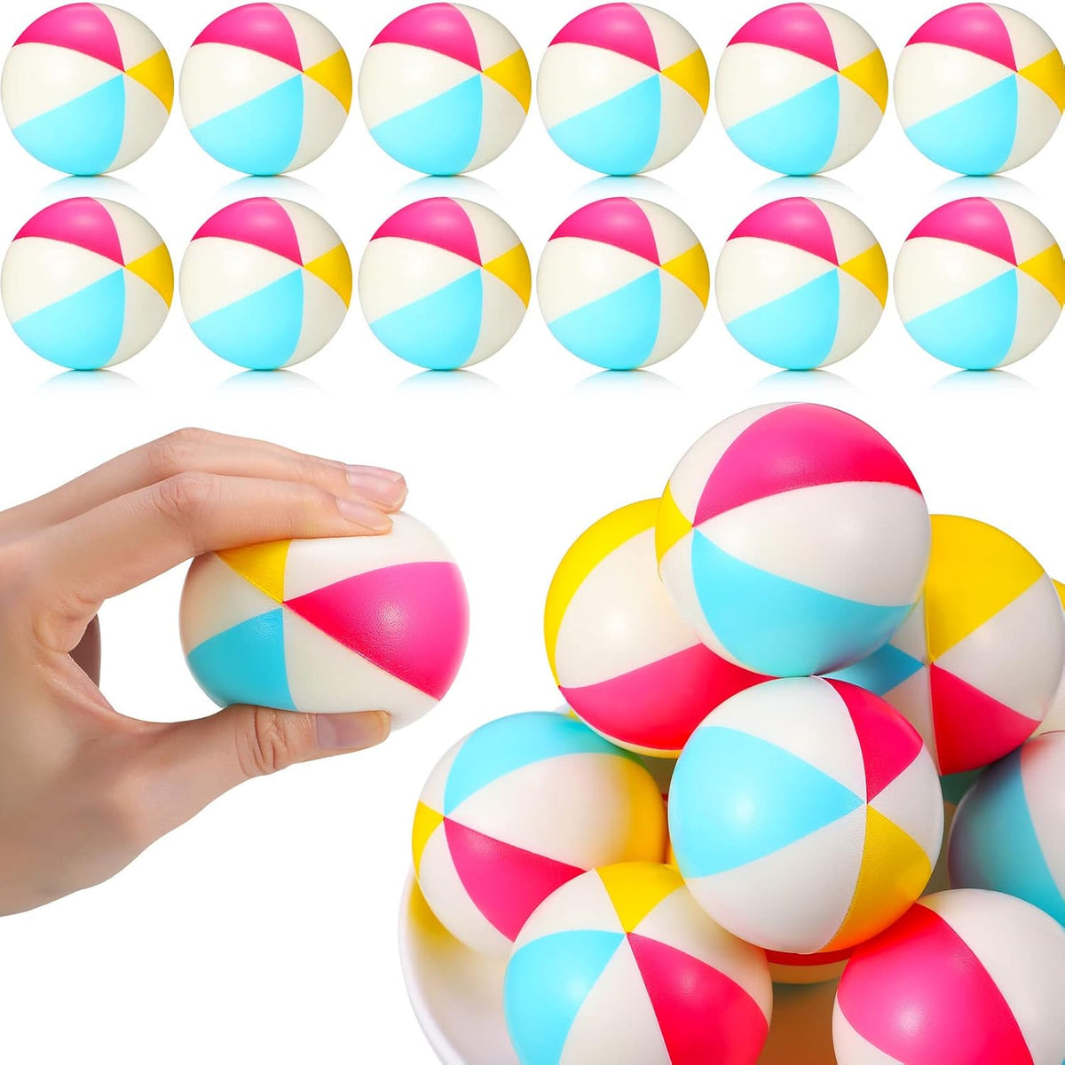 Jerify 24 Mini Pelotas Antiestrés de Playa de 6,35 cm (2,5 pulgadas) de Espuma PU, Mini Pelotas Inflables Arcoíris, Juguetes para Niñas y Niños, Fiestas de Cumpleaños en la Playa, Fiestas Hawaianas, Juegos Acuáticos de Verano (Color Brillante)