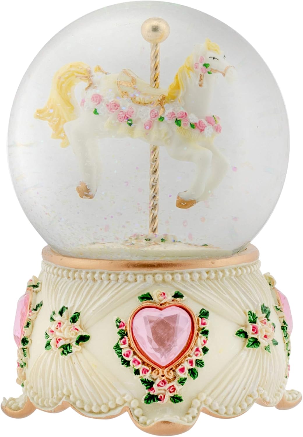 ⚠️ DETALLE ESTÉTICO: Base Despegada | Bola de Nieve Musical Elanze Designs – Carrusel y Caballo, 100mm, Carousel Waltz