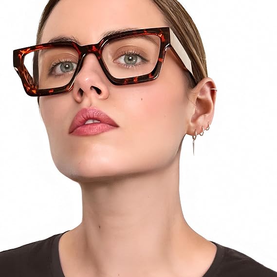 Montura de gafas extragrandes Livho para mujer y hombre - Gafas rectangulares de moda para ordenador, montura elegante y preppy