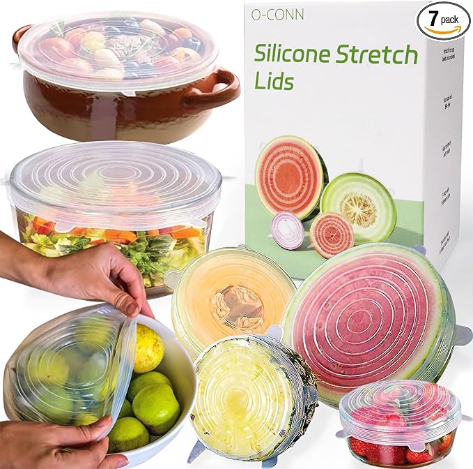 Tapas elásticas de silicona reutilizables para almacenamiento de alimentos – Cubiertas elásticas para tazones que se ajustan a contenedores redondos y rectangulares, frascos, tazas