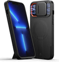 SURITCH Funda para iPhone 13 Pro Max/12 Pro Max con cubierta deslizante magnética para cámara y soporte ajustable, compatible con MagSafe, funda con parachoques a prueba de golpes, cubierta protectora