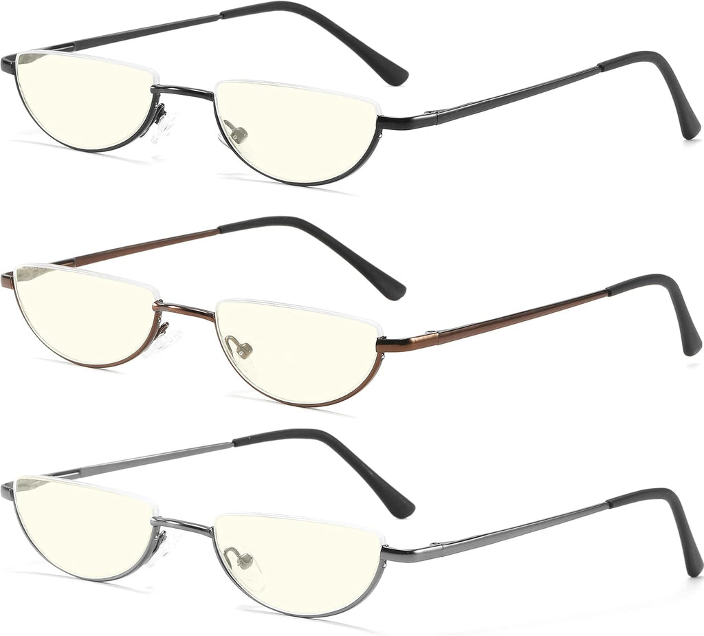 Gafas de lectura TOVEEN con lentes de media luna, bloqueo de luz azul, montura semicircular, bisagra de resorte, con estuche para hombres y mujeres, paquete de 3 + 2.5