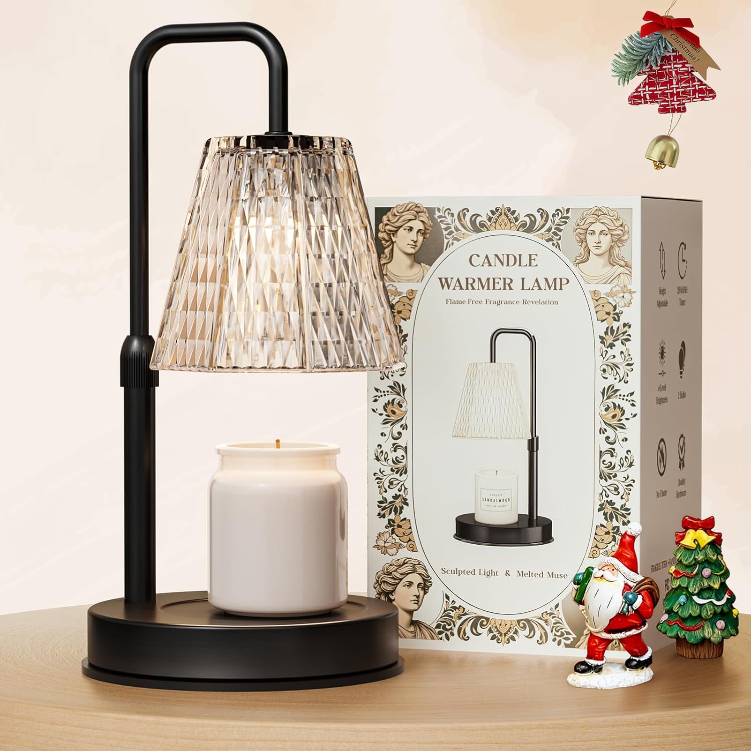 Candle Warmer Lamp with Timer – Dimmable Wax Warmer for Vintage Room Decor, Height Adjustable Candle Lamp for Mom, Birthday Gifts for Women,House Warming Gifts for New Home Decor with 2 Bulbs
