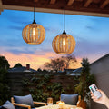 Lámparas Colgantes a Pilas Estilo Boho Ratán – Pack de 2, Forma de Cactus, Impermeables, Para Patio y Pérgola