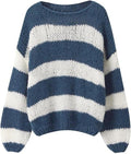 Suéter ZESICA Oversized a Rayas Color Block – Tejido Cómodo Cuello Redondo | Gris Verde Talla L