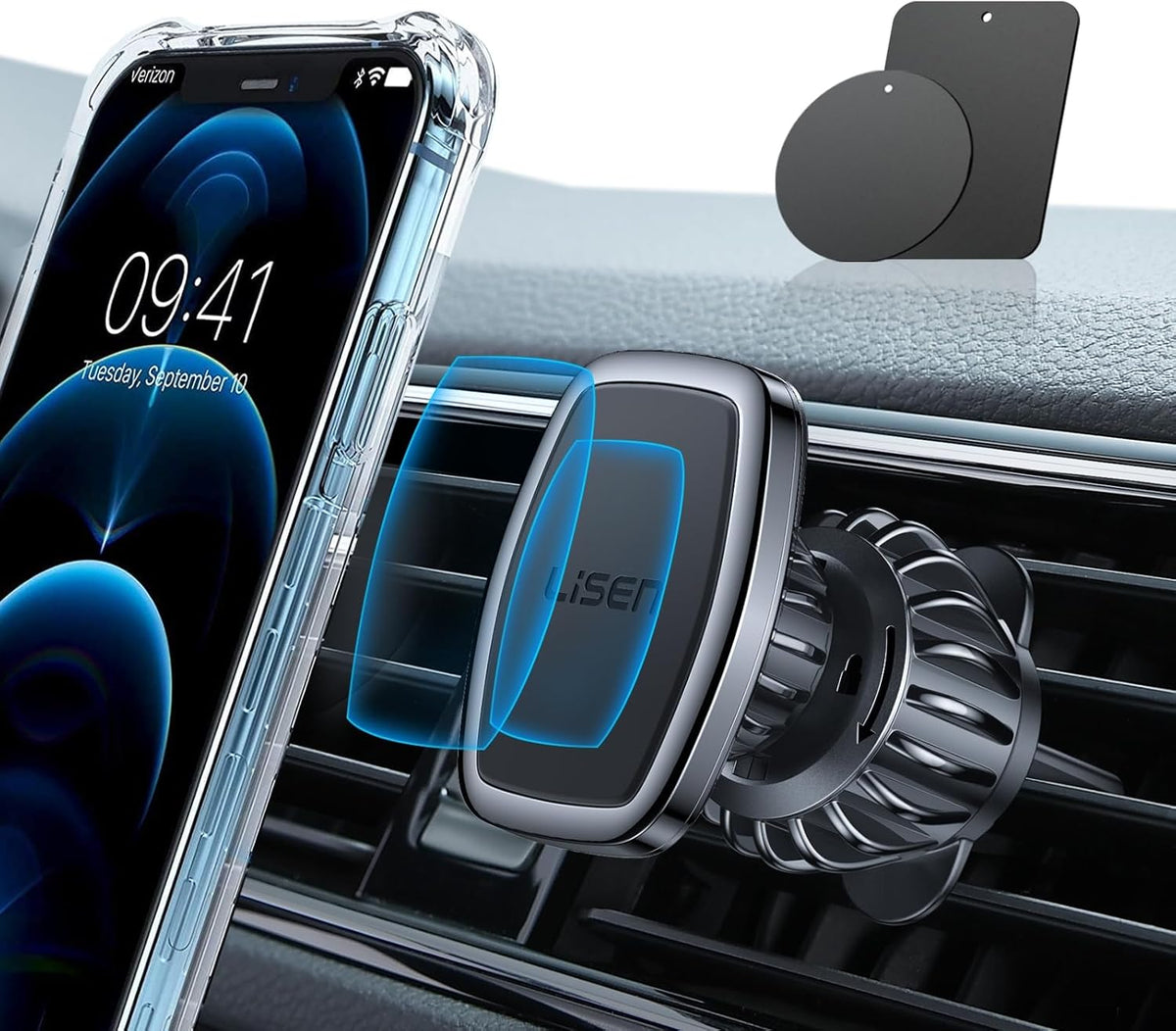 Soporte Magnético para Teléfono en Auto LISEN — Clip Mejorado con 6 Imánes Ultra Fuertes, Negro