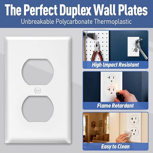 Paquete de 15 tapas para enchufes, placa para interruptor de luz de tamaño estándar de 1 módulo (4.50" x 2.75"), placas de pared dúplex, placa de pared para tapas de enchufes, policarbonato termoplástico, blanco