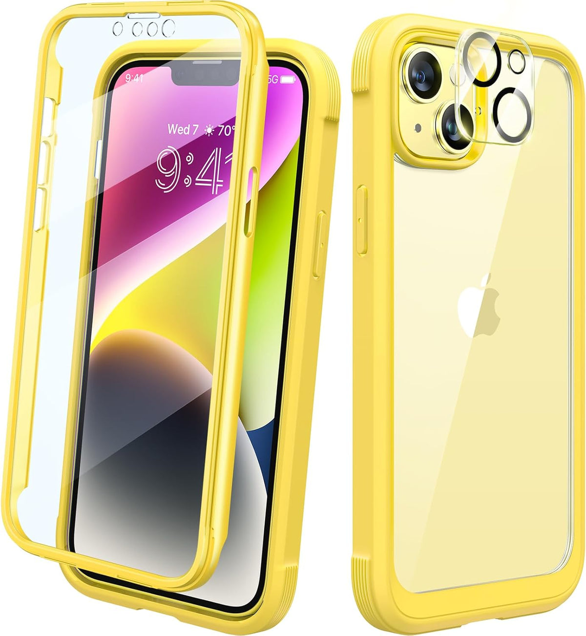 Diaclara Funda para iPhone 14 Plus | Cuerpo Completo Resistente | Protector de Pantalla Tactil Integrado Anti-Rayaduras | Protector de Lente | Amarillo Limon
