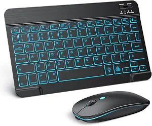 Teclado y Mouse Bluetooth TECURS para iPad — Recargable, Retroiluminación 7 Colores, Negro, Compatible iPad y iPhone