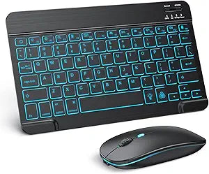 Teclado y Mouse Bluetooth TECURS para iPad — Inalámbrico Recargable con Retroiluminación 7 Colores, Compatible con iPad y iPhone