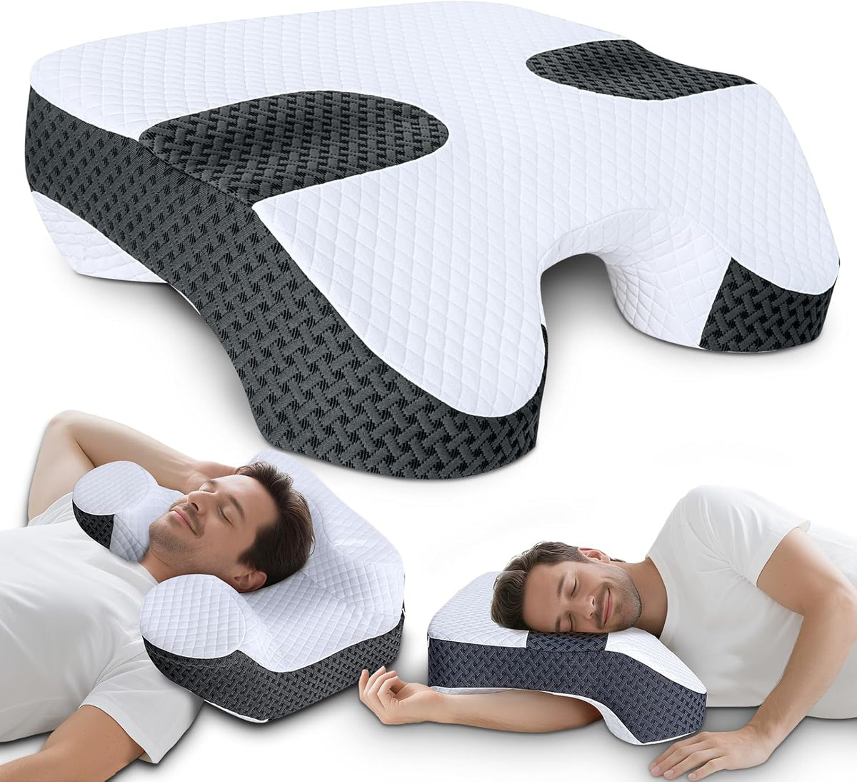 Almohada SAHEYER para Dormir de Lado con Orificios para el Brazo | Sistema 2 en 1 de Alivio de Hombro | Para Manguito Rotador | Espuma Viscoelástica | 3 Posiciones de Brazo