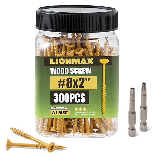 Tornillos para terraza LIONMAX de 2 pulgadas, tornillos para madera n.° 8 x 2", 300 unidades, resistentes a la corrosión, con revestimiento epoxi para exteriores