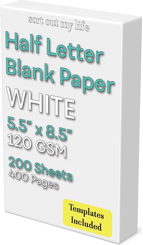 Papel en blanco de media carta, 200 hojas, 120 GSM, papel de impresora, hojas sueltas, sin perforar, 5.5 x 8.5 pulgadas, papel de copia