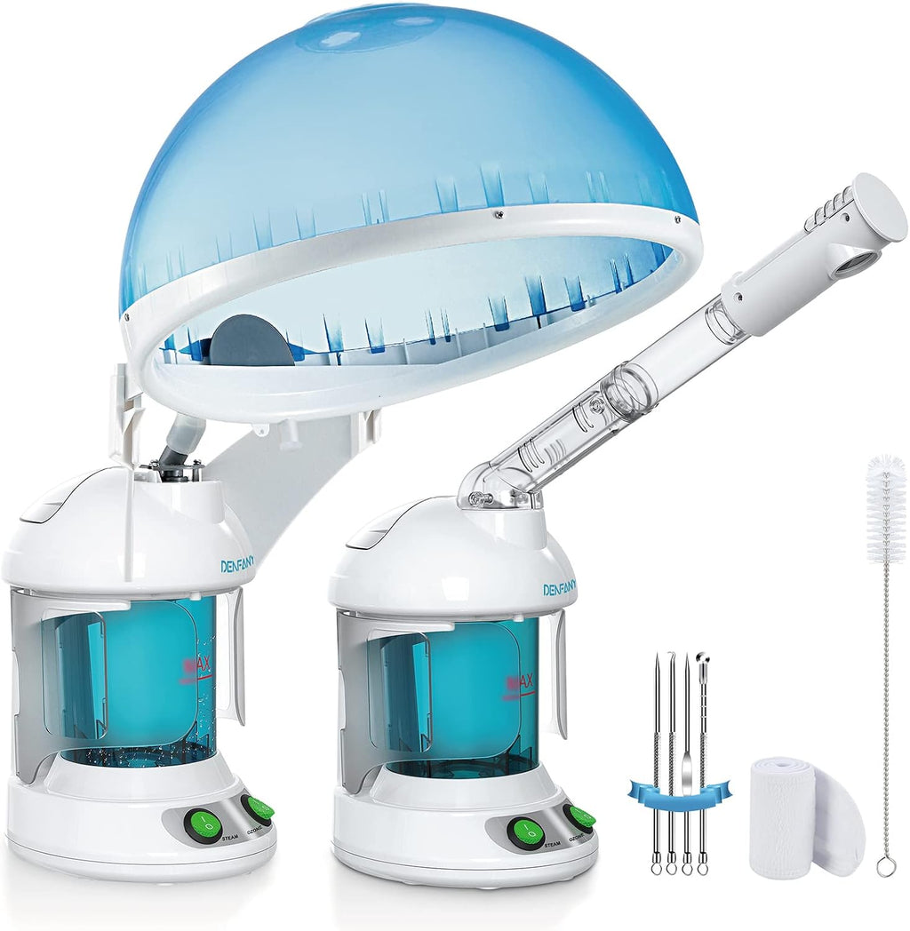 Vaporizador capilar y facial DENFANY 2 en 1: Vapor iónico nano para una hidratación profunda, brazo ajustable, depósito de boca ancha de fácil limpieza, para uso doméstico y profesional.