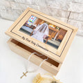 Caja de Recuerdos de Madera Xuhal para Primera Comunion | Cofre Personalizable para Bautizo | Organizador de Joyas y Mementos Religiosos