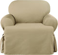 SureFit Heavyweight Cotton Duck Armchair T-Cushion Slipcover - One Piece Slipcover, Relaxed Woven Fit, 100% Cotton, Machine Washable, Khaki