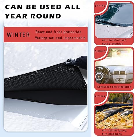 Cubierta Grande de Parabrisas de Coche para Hielo y Nieve, Cubiertas de Parabrisas de Nieve Automotrices con Protector de Ventana Lateral y Espejo Retrovisor, Cubierta de Parabrisas Magnética de Hielo