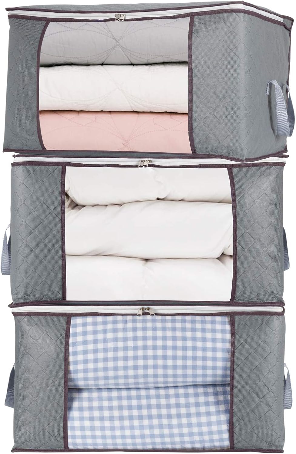 Bolsa Almacenamiento Cierre Cremallera combocube 3 Piezas para Armario Rey Edredón, Almohada, Colcha, Ropa de Cama, Ropa, Manta, Organizador con Ventana Grande Transparente y Asas Transporte Ahorrador Espacio