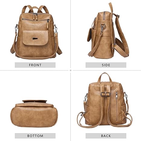 WYFJNX – Mochila Bolso de Cuero PU para Mujer | Diseño Multiusos | Bolso de Hombro y Mochila de Viaje | Color Camel