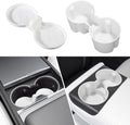 Juego de portavasos Frani (2 piezas) compatible con Tesla Model 3 2021-2026 y Highland Refresh - Inserciones de silicona premium para consola central y asientos traseros, color blanco.
