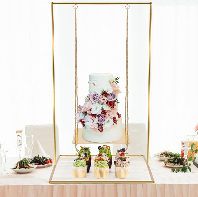 Lallisa Soporte de metal dorado para tartas de 2.8 pies de alto para colgar postres con cuerda