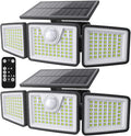 Luces solares exteriores daphino de 2500 lúmenes con sensor de movimiento, 3 cabezales, ángulo amplio de 270°, alumbrado público, iluminación de seguridad impermeable IP65 con 3 modos (control remoto, 2 unidades).