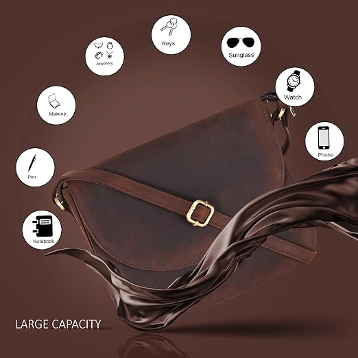 RAYONES EN EL CUERO-Bolso bandolera de cuero genuino para mujer con correa ajustable, bolsillo para móvil y cremallera exterior e interior