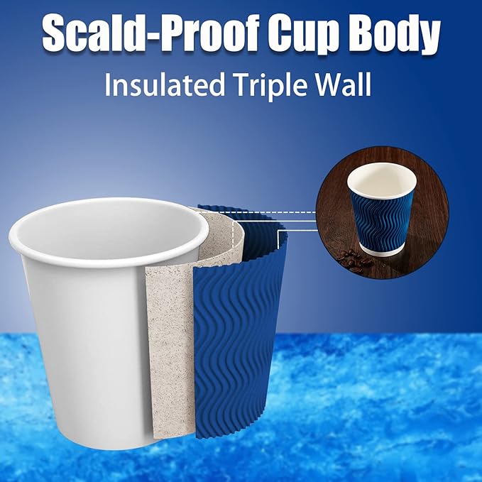 Lamosi Pack de 120 Vasos Desechables de Café 8 oz con Pared Ondulada Kraft – Aislados para Bebidas Calientes y Frías, Color Azul Marino